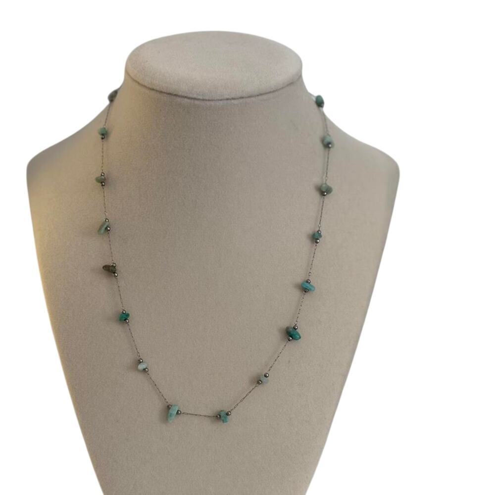 Turquoise Beaded Necklace Boho Long Chain Minimalist Natural Stone Jewelry - Picture 3 of 5